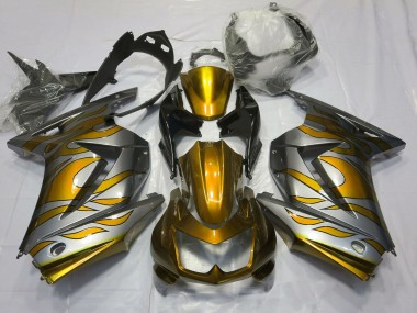 Online 2008-2012 Kawasaki Ninja 250 Motorcycle Fairings - Silver Gold Flame Canada