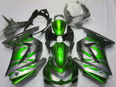Online 2008-2012 Kawasaki Ninja 250 Motorcycle Fairings - Silver Green Flame Canada