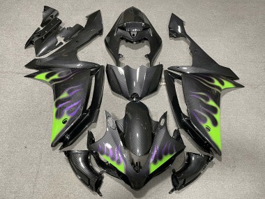 Online 2007-2008 Yamaha R1 Motorcycle Fairings - Carbon Fiber Green Purple Flame Canada