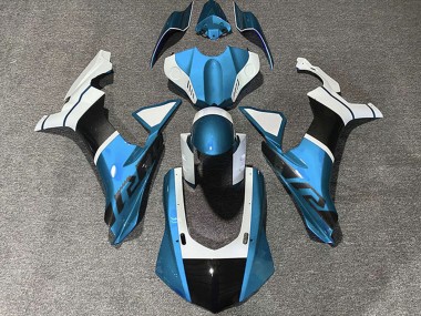 Online 2015-2019 Yamaha R1 Motorcycle Fairings - Light Blue White Carbon Fiber Accents Canada