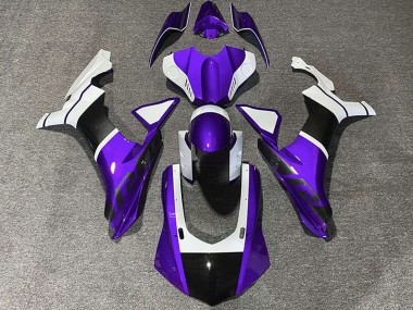 Online 2015-2019 Yamaha R1 Motorcycle Fairings - White Purple Carbon Fiber Accents Canada