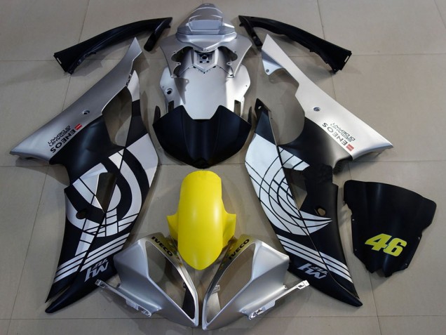 2008-2016 Yamaha R6 Motorcycle Fairings - Silver Yellow Matte Black ENEOS 46 Canada