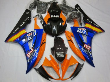 Online 2006-2007 Yamaha R6 Motorcycle Fairings - Orange Blue Glossy Black Castrol Canada