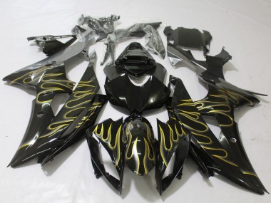 Online 2008-2016 Yamaha R6 Motorcycle Fairings - Glossy Black Gold Flame Canada