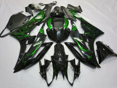 Online 2006-2007 Yamaha R6 Motorcycle Fairings - Glossy Black Green Flame Canada
