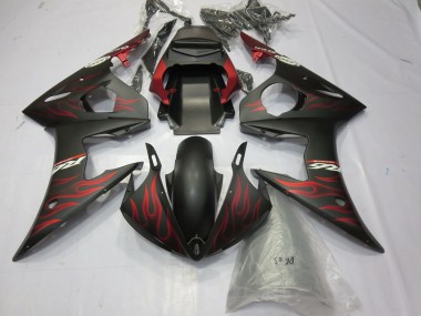 Online 2003-2004 Yamaha R6 Motorcycle Fairings - Matte Black Red Flame Canada