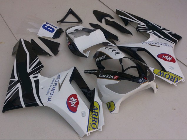 2006-2008 Triumph Daytona 675 Motorcycle Fairings - White Glossy Black with Flag Canada