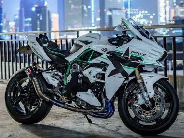 Online 2015-2022 Kawasaki Ninja H2 Motorcycle Fairings - White with Green Lines Canada