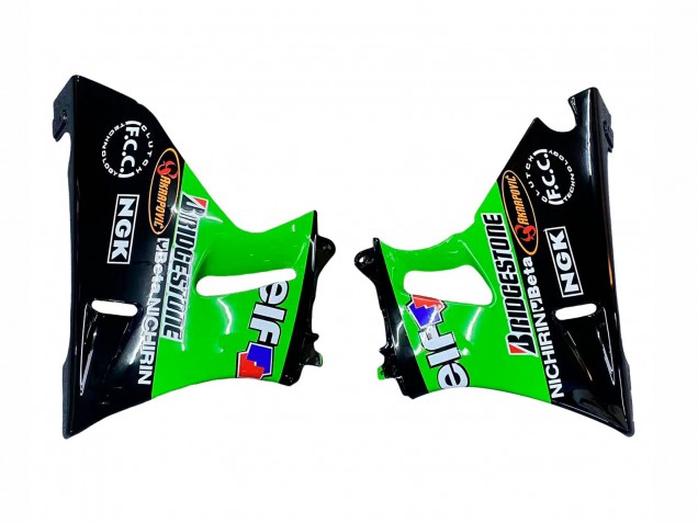 1993-2007 Kawasaki ZZR400 Motorcycle Fairings - Green Glossy Black Green Monster Elf Touch4 Bridgestone Canada