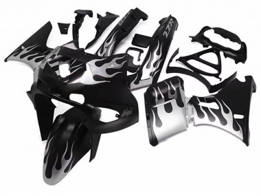 Online 1993-2007 Kawasaki ZZR400 Motorcycle Fairings - Glossy Black Silver Flame Canada
