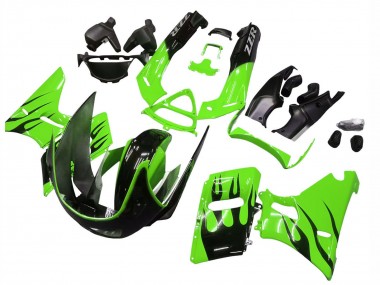 Online 1998-2003 Kawasaki ZZR600 Motorcycle Fairings - Green Glossy Black Flame Canada