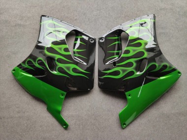 Online 1993-2003 Kawasaki ZZR1100 Motorcycle Fairings - Glossy Black Green Flame Canada