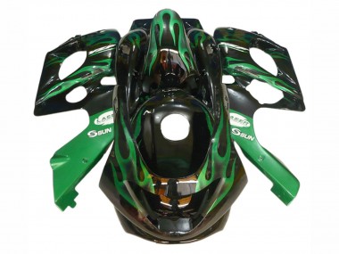 Online 1996-2007 Yamaha YZF600R Thundercat Motorcycle Fairings - Black with Dark Green Flame Canada