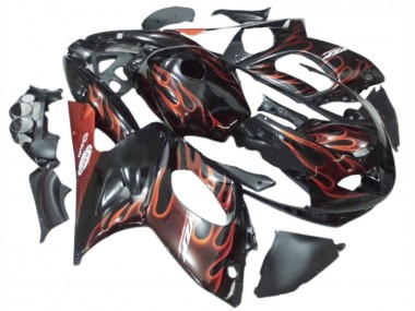 Online 1996-2007 Yamaha YZF600R Thundercat Motorcycle Fairings - Black with Dark Orange Flame Canada