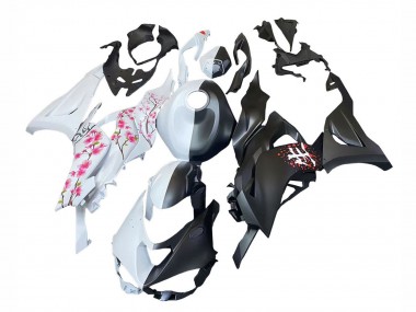 Online 2023-2025 Kawasaki ZX6R Motorcycle Fairings - Black White with Flower Canada