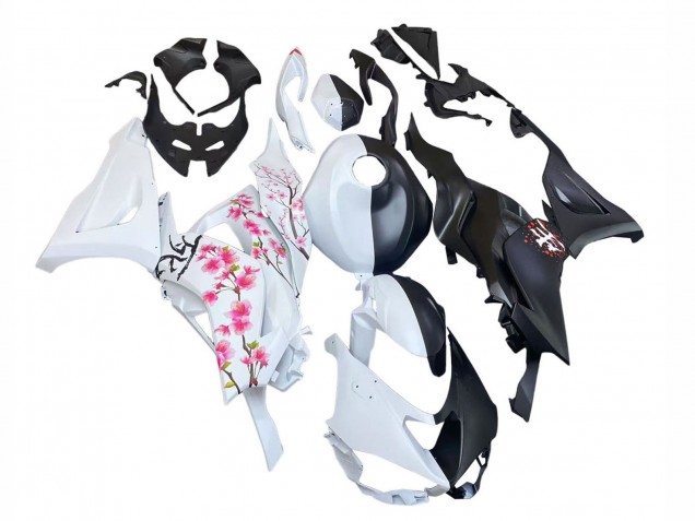 2023-2025 Kawasaki ZX6R Motorcycle Fairings - Black White with Flower Canada