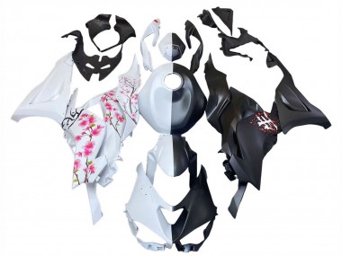 Online 2023-2025 Kawasaki ZX6R Motorcycle Fairings - Black White with Flower Canada