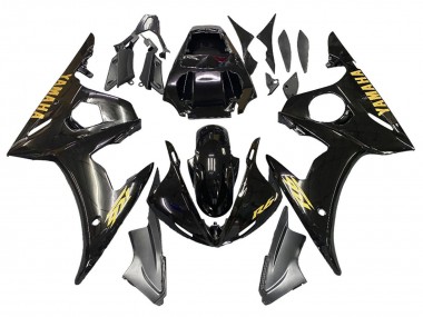 Online 2003-2004 Yamaha YZF R6 Motorcycle Fairings - Glossy Black Gold Decals Canada