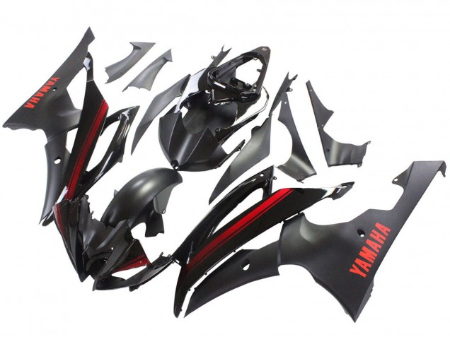 2008-2016 Yamaha YZF 600 R6 Motorcycle Fairings - Glossy Black Matte Black Red Stripe Canada