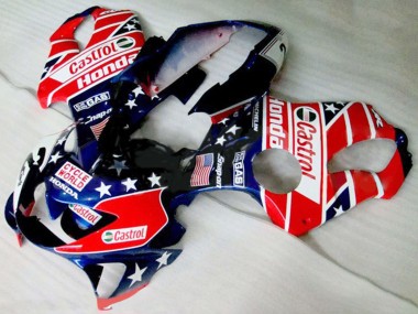 Online 1999-2000 Honda CBR600 F4 Motorcycle Fairings - Red White Blue Glossy Black Star Castrol Canada