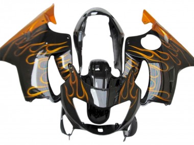 Online 1999-2000 Honda CBR600 F4 Motorcycle Fairings - Glossy Black Gold Flame Canada