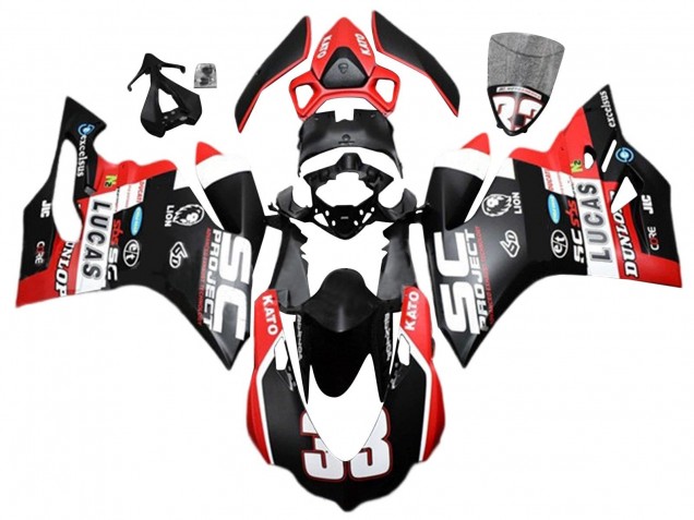 2015-2020 Ducati 959/1299 Motorcycle Fairings - White Red Matte Black Lucas 33 Canada