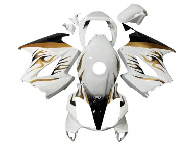 Online 2002-2013 Honda VFR 800 Motorcycle Fairings - White Gold Flame Canada
