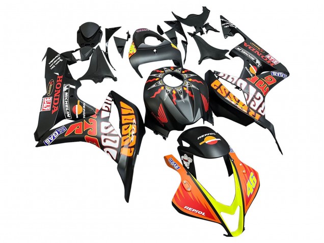2007-2008 Honda CBR600RR Motorcycle Fairings - Matte Black Orange Red Rossi Repsol 46 Canada