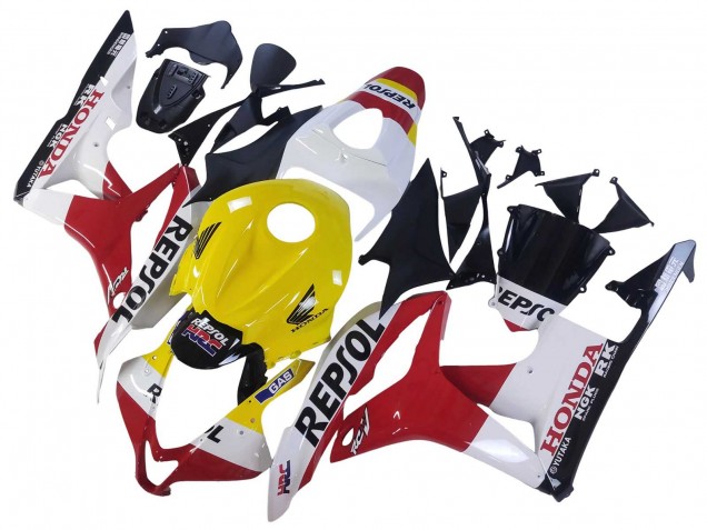 2007-2008 Honda CBR600RR Motorcycle Fairings - White Yellow Red Repsol HRC Canada
