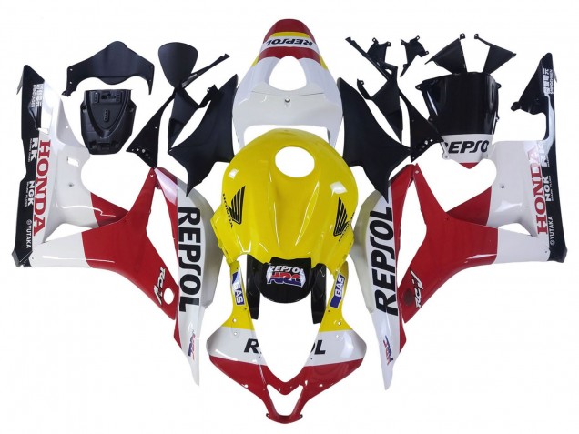 2007-2008 Honda CBR600RR Motorcycle Fairings - White Yellow Red Repsol HRC Canada