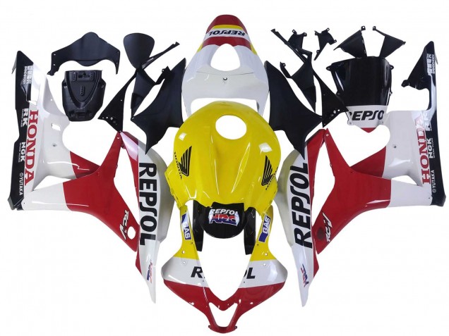 2007-2008 Honda CBR600RR Motorcycle Fairings - White Yellow Red Repsol HRC Canada