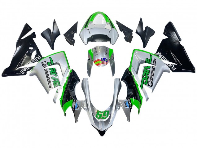 2004-2005 Kawasaki ZX10R Motorcycle Fairings - Green Silver Black 69 Canada