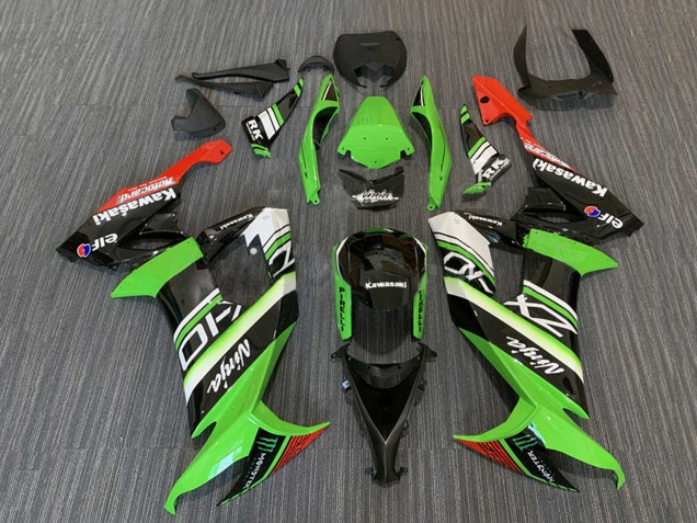 2008-2010 Kawasaki ZX10R Motorcycle Fairings - Green White Red Black Elf Monster Energy Canada