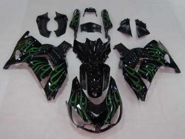 Online 2006-2011 Kawasaki ZX14R ZZR1400 Motorcycle Fairing - Glossy Black Green Flame Canada