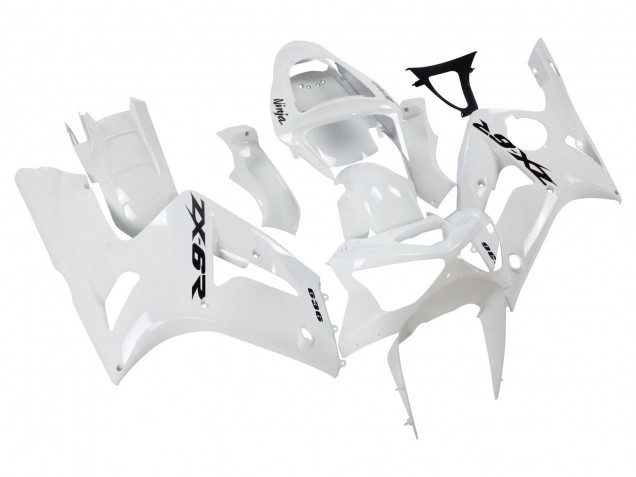 2003-2004 Kawasaki ZX6R Motorcycle Fairings - White Black Decals Canada