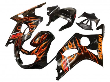 Online 2000-2002 Suzuki GSXR1000 Motorcycle Fairings - Glossy Black Orange Flame Canada