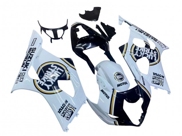 2003-2004 Suzuki GSXR 1000 Motorcycle Fairings - White Black Gold Motul Lucky Strike Canada