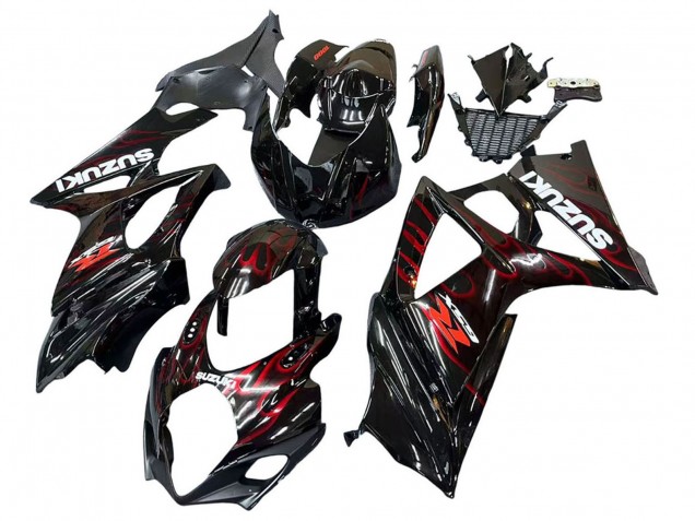 2007-2008 Suzuki GSXR 1000 Motorcycle Fairings - Black Red Flame Canada