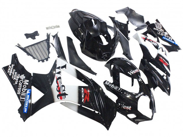 2007-2008 Suzuki GSXR 1000 Motorcycle Fairings - Glossy Black White West Canada