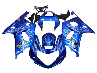 Online 2001-2003 Suzuki GSXR 600 / GSXR 750 Motorcycle Fairings - Blue with White Flame Canada