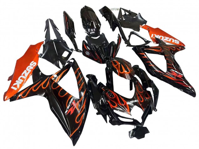 2008-2010 Suzuki GSXR 600 / GSXR 750 Motorcycle Fairings - Glossy Black Orange Flame Canada