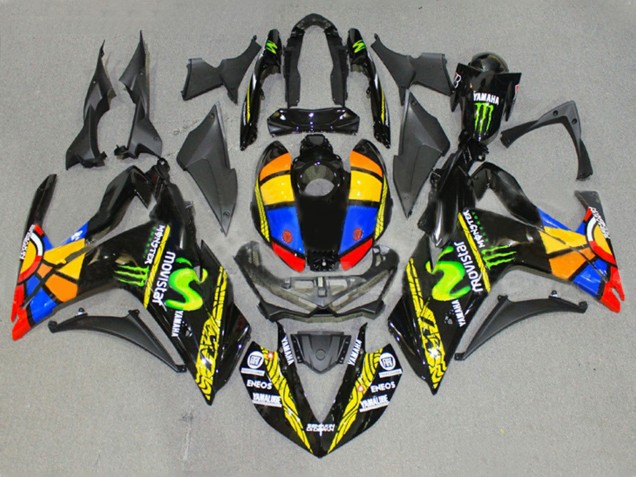 2015-2018 Yamaha YZF R3/R25 Motorcycle Fairings - Glossy Black Yellow White Blue ENEOS Monster MoviStar Color Wheel Canada
