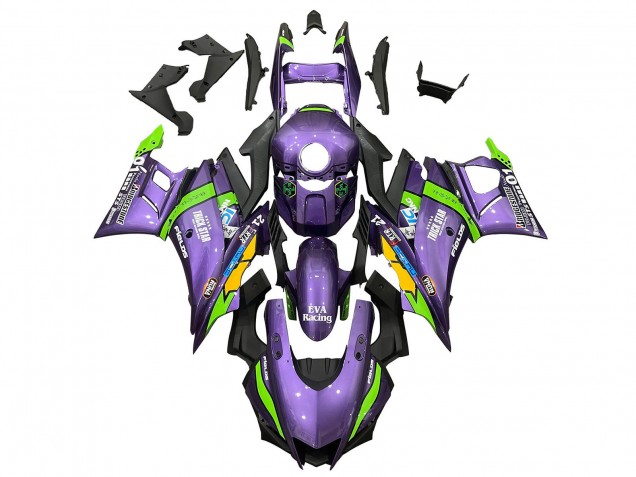 2022-2024 Yamaha YZF R3/R25 Motorcycle Fairings - Purple Green Yellow Trick Star EVA Racing 21 Canada