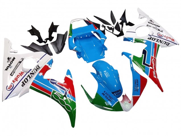 2003-2004 Yamaha YZF R6 Motorcycle Fairings - White Blue Green Red Kastinee Dunlop Motul Canada