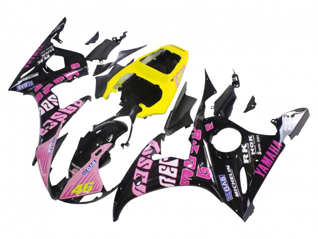 2006-2009 Yamaha YZF R6S Motorcycle Fairings - Yellow Pink Glossy Black Rossi Repsol 46 Canada