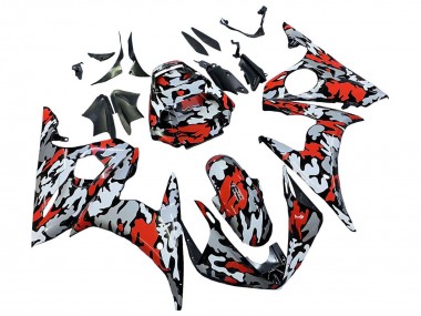 Online 2003-2004 Yamaha YZF R6 Motorcycle Fairings - Black Red Grey Camouflage Canada