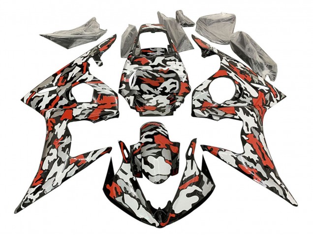 2003-2004 Yamaha YZF R6 Motorcycle Fairings - Black Red Grey Camouflage Canada