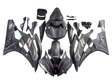 Online 2006-2007 Yamaha YZF 600 R6 Motorcycle Fairings - Matte Black Silver Flame Canada