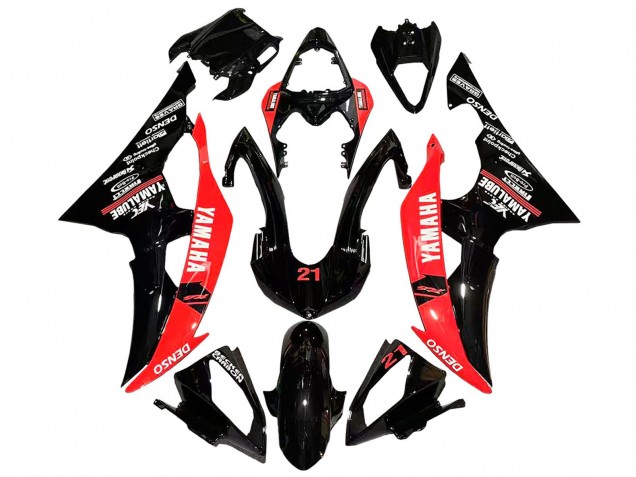 2008-2016 Yamaha YZF 600 R6 Motorcycle Fairings - Red Glossy Black DENSO Yamalube 21 Canada
