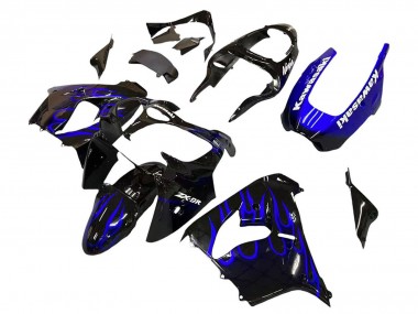 Online 2000-2001 Kawasaki ZX9R Motorcycle Fairings - Glossy Black Blue Flame White Canada